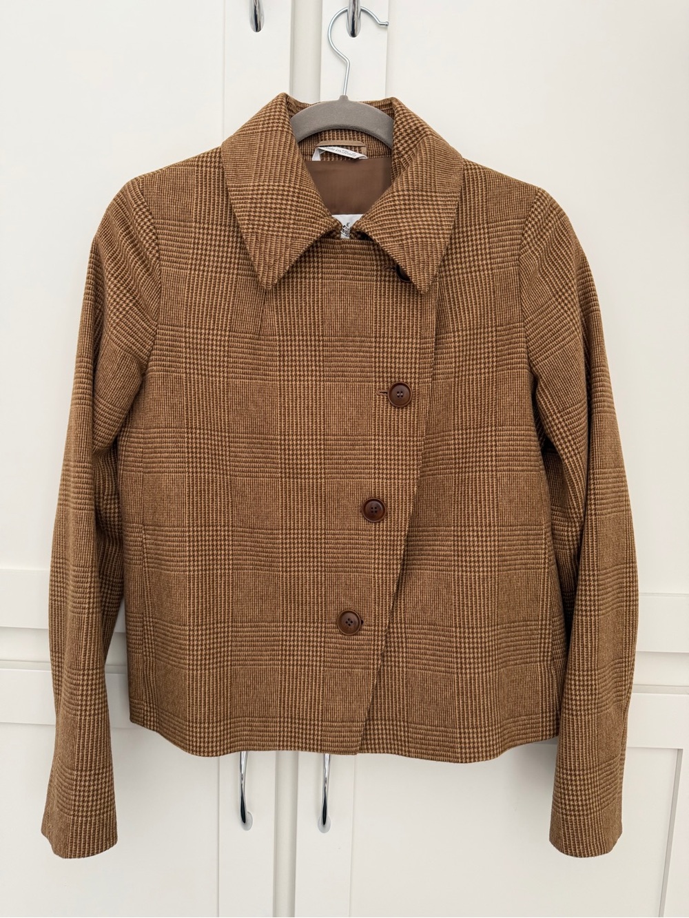 Vintage Max Mara Womens Brown Plaid Button-Front Wool/Angora Jacket